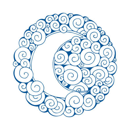 Night sky illustration. Moon and stars hand drawn vector illustration.のイラスト素材