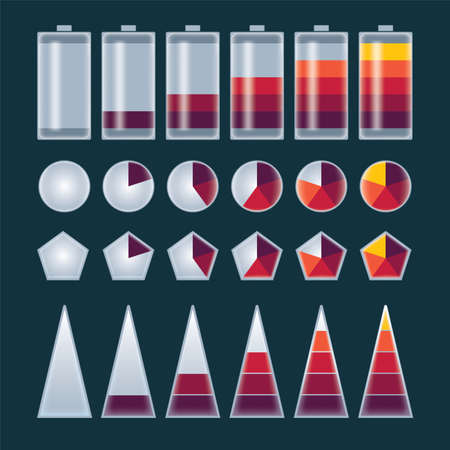Battery Battery Life. Battery charge indicator vector icons. Battery level indicator. Vector set of batteries in charging mode. Rechargeable batteries.のイラスト素材