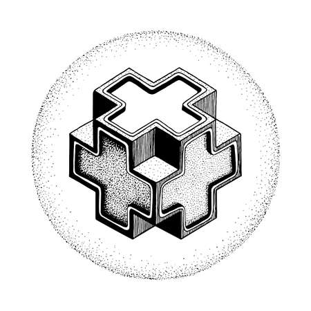 Hand drawn volumetric design element. Isometric plus symbols.のイラスト素材