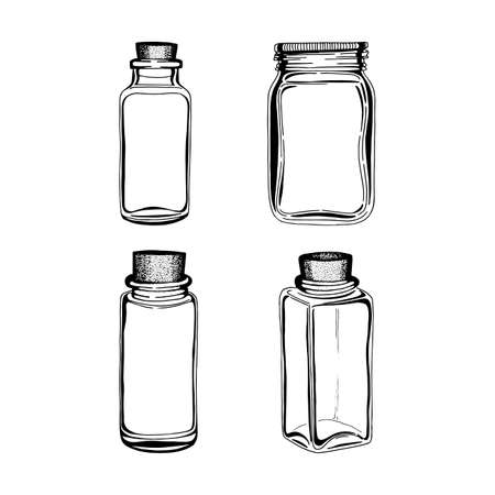 Jar. Hand drawn different jars set. Glass jar sketch drawing.のイラスト素材