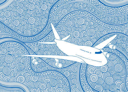Airplane Aircraft hand drawn vector illustration. Plane sketch drawing on doodle background.のイラスト素材