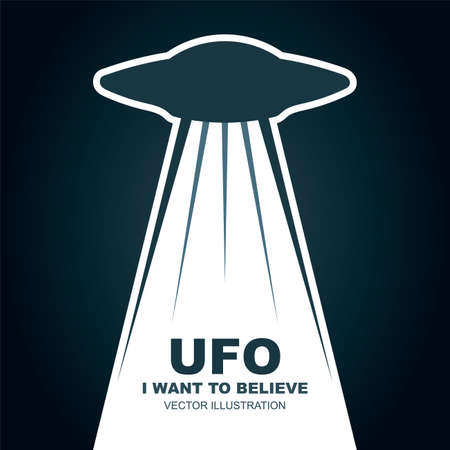 UFO, I want to believe. Aliens ship vector illustration. Flat design. Part of set.のイラスト素材