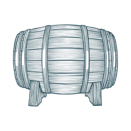Barrel. Wooden barrel hand drawn vector illustration. Part of set.のイラスト素材