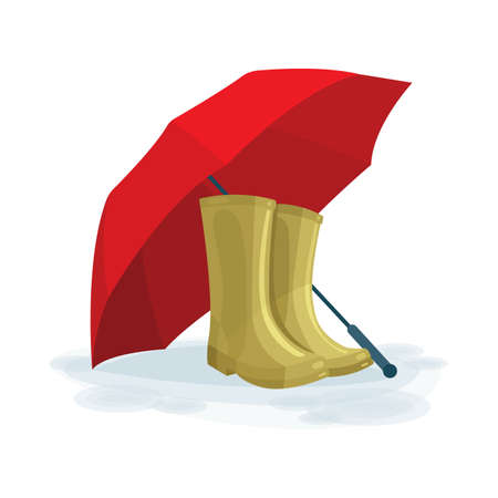 Umbrella and rubber boots vector illustration. Rain protect concept. Part of set.のイラスト素材
