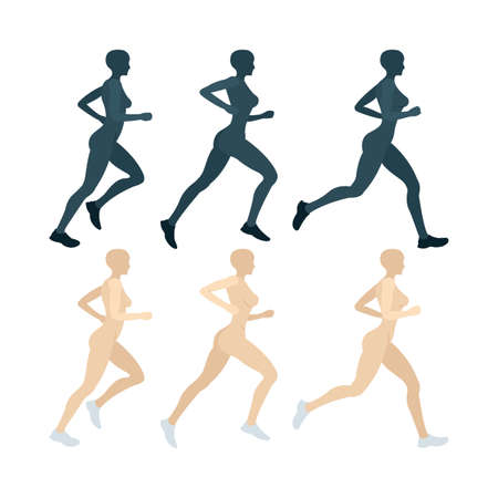 Running girl. Running female vector illustration. Jogging girl cartoon style character. Part of set.のイラスト素材
