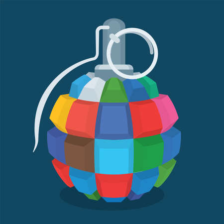 Keyboard hand grenade. Fragmentation type hand grenade vector illustration. Creative concept for explosive ideas, news, social media, projects. Part of set.のイラスト素材