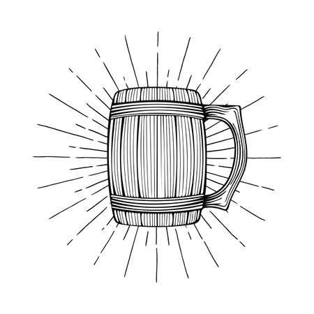 Wooden beer mugs hand drawn vector illustration. Craft beer vintage style  . Beer mug sketch drawing.のイラスト素材