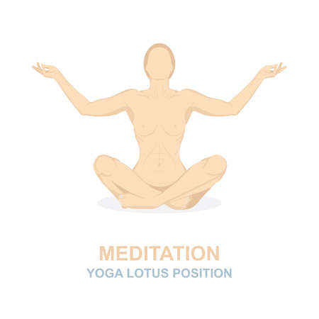 Woman in yoga pose isolated on white background. Meditation concept vector illustration. Yoga lotus position.のイラスト素材
