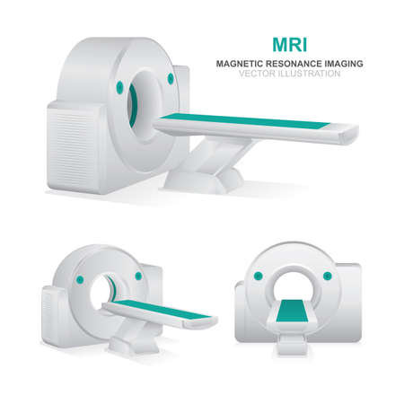 Magnetic resonance imaging devices set. MRI scanner vector illustrations isolated on white background. MRI diagnostics realistic icons set.のイラスト素材