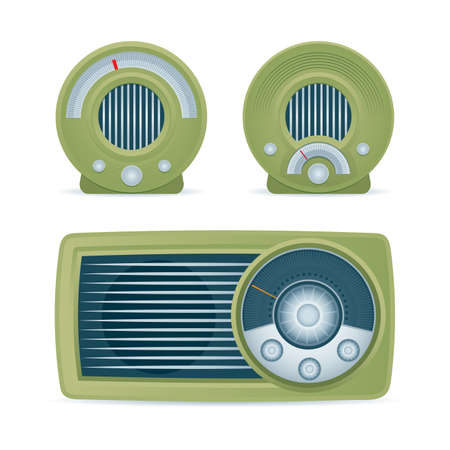 Retro radio. Old radio realistic vector illustrations set. Part of set.のイラスト素材