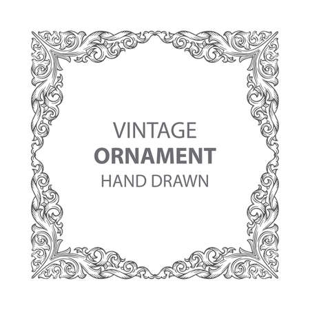 Vintage baroque victorian frame. Hand drawn retro style floral scroll frame ornament. Part of set.のイラスト素材