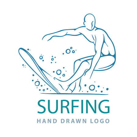 Surfing Surfer on wave hand drawn vector illustration.