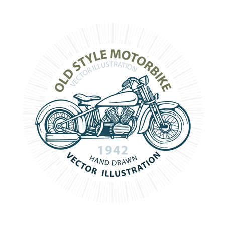 Vintage motorbike. Old style motorbike. Retro motorcycle. Flat style and hand drawn motorcycle illustrations set. Retro chopper. Part of set.のイラスト素材