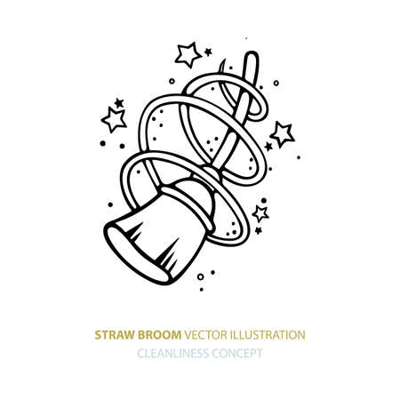 Broom. Hand drawn straw broom vector illustration. Cleanliness and tidiness concept metaphor. Part of set.のイラスト素材
