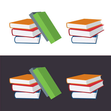 Books stack vector illustration set. Pile of books. Hardback books composition. Part of set.のイラスト素材