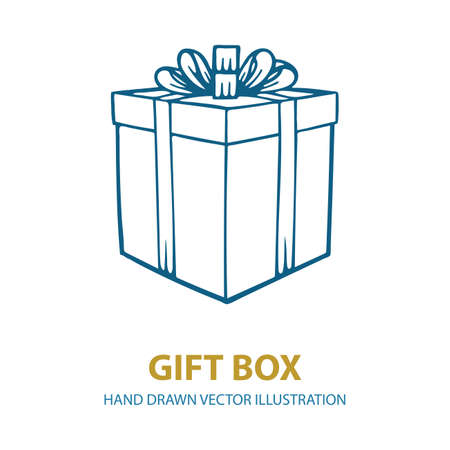 Gift Box. Hand drawn vector gift box. Gift box sketch drawing. Gift box side and top view. Part of set.のイラスト素材