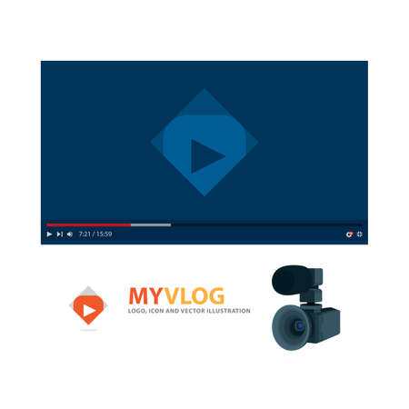 Video player interface illustration. Video player and digital camera. Video content concept set.のイラスト素材