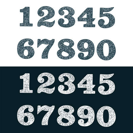 Numbers. Classic numbers alphabet set. Hand drawn numbers in vintage style. Sketch drawing numbers from zero to nine.のイラスト素材