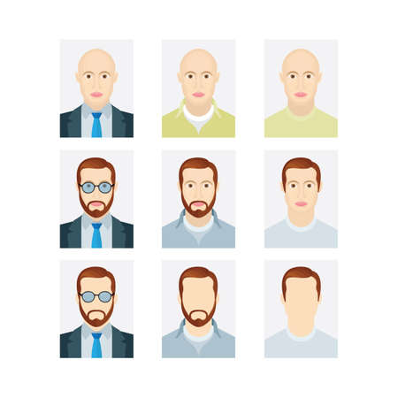 Male portraits set. Male ID and passport picture. User profile photo. Man avatar symbols collection. Part of set.のイラスト素材