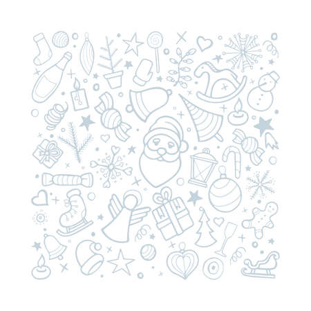 Christmas doodle background. Christmas and New Year holidays hand drawn symbols and signs pattern. Part of set.のイラスト素材