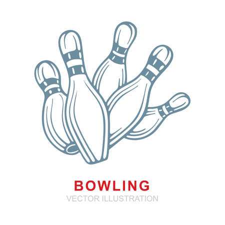 Bowling. Bowling pin realistic hand drawn vector illustrations set. Bowling pin sketch drawing. Part of set.のイラスト素材