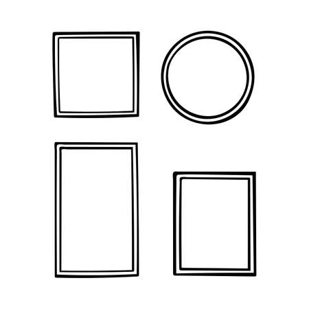 Stamp. Different shape labels and badges set. Hand drawn frames and borders.のイラスト素材