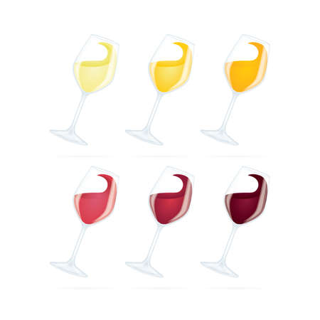 Wine glass. Wine glasses with different color wines, side view vector illustration. Wine colors concept. Part of set.のイラスト素材