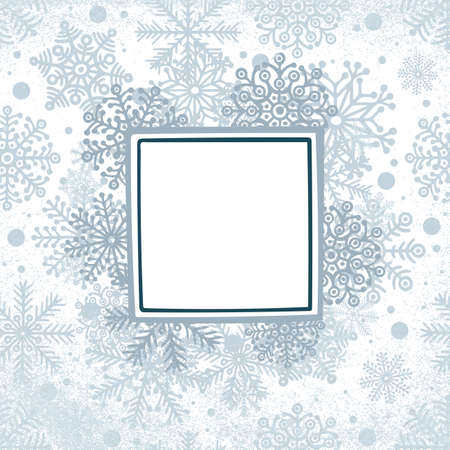Frame with snowflakes and frozen texture. Winter holidays hand dawn greeting card design. Sketch drawing different snowflakes. Part of set.のイラスト素材