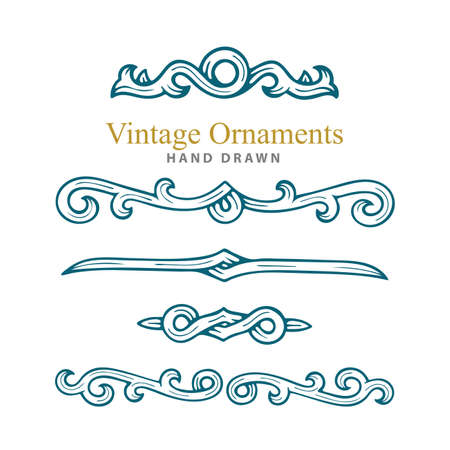 Vintage ornaments set. Hand drawn engraved style vector divides and decorative elements. Part of set.のイラスト素材