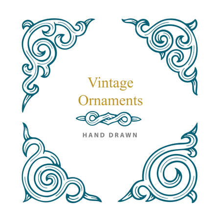 Vintage ornaments set. Hand drawn engraved style floral vector decorative elements. Part of set.のイラスト素材