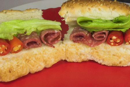 Ham,chili and lettuce sandwich5の写真素材