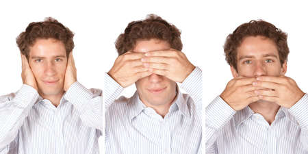 Consep of hear no evil speak no evil and see no evil male modelの写真素材