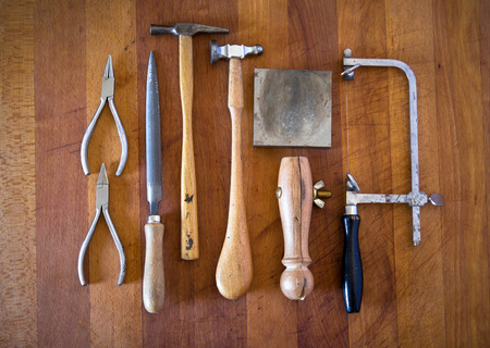 jewelry handmade by experienced goldsmiths with simple toolsの写真素材