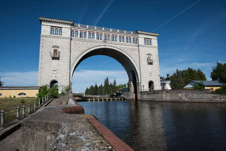 Uglich, Yaroslavl region - June 1, 2015: The Gateway to the Uglich hydroelectric power station.のeditorial素材
