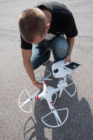 St. Petersburg, Russia - July 18, 2015: Training Course on management training drones DJIのeditorial素材