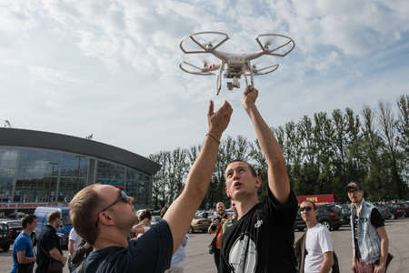 St. Petersburg, Russia - July 18, 2015: Training Course on management training drones DJIのeditorial素材