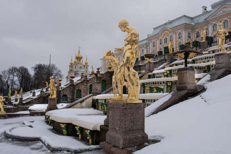 St. Petersburg, Russia - February 12, 2015: Winter view of the Grand Cascade fountains in Peterhofのeditorial素材