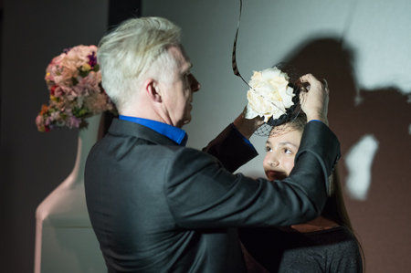 St. Petersburg, Russia - February 5, 2015: Philip Treacy famous modern Irish fashion-hatter at the opening of his exhibitionのeditorial素材