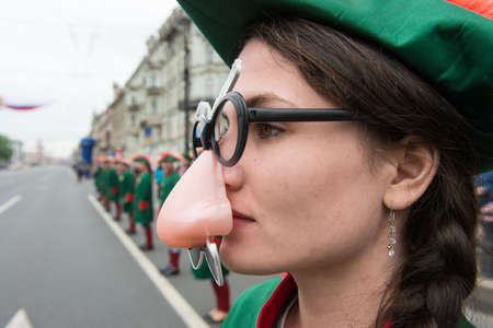 St. Petersburg, Russia - May 26, 2012: The annual celebration of the birth of the city. Carnival of bikers who  rode across the whole  Nevsky Prospect, portrait of a girl dressed as 18th centuryのeditorial素材