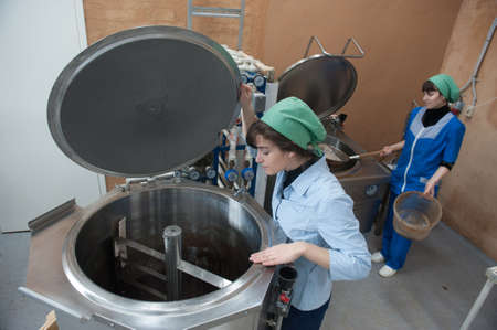 St. Petersburg, Russia - March 2, 2015: The production line for the processing of Jerusalem artichoke as a medicine for diabetes, gout and obesityのeditorial素材