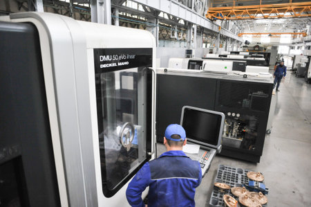 St. Petersburg, Russia - February 13, 2015: The plant for the production of ship fittings. Machining...