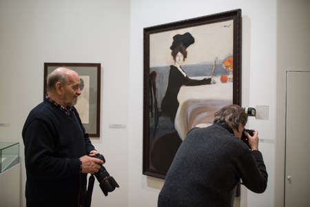 Saint-Petersburg, Russia - February 24, 2016: Hall of the Russian Museum, where paintings by famous Russian theater artist Leon Bakst, working in Paris with Diaghilev in the first half of the 20th century.のeditorial素材