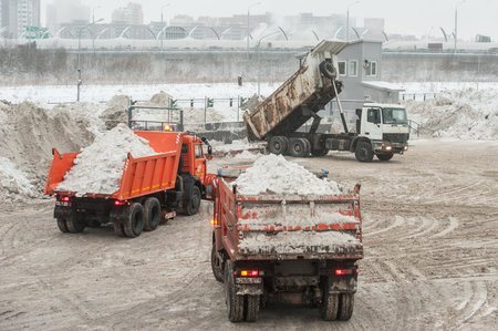 Saint-Petersburg, Russia - January 20, 2016: Factory for processing  of snow by melting and processing of produced water treatment and discharge it into the municipal sewage system.のeditorial素材
