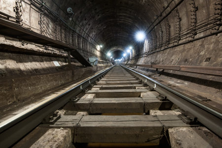 Saint-Petersburg, Russia - January 20, 2016: Tunnel underground night during routine maintenanceのeditorial素材