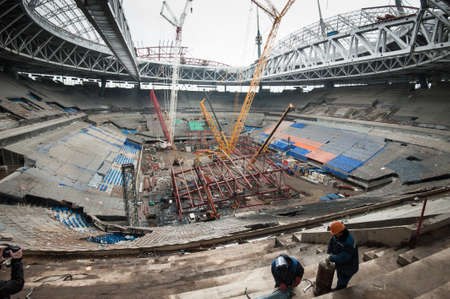 Saint-Petersburg, Russia - February 11, 2016: Construction of a stadium for the 2018 World Cup. View of the inside construction siteのeditorial素材