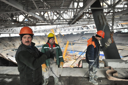 Saint-Petersburg, Russia - February 11, 2016: Construction of a stadium for the 2018 World Cup. View...
