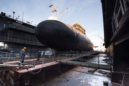 Saint-Petersburg, Russia - March 18, 2016: on the joint-stock company "Admiralty Shipyards" was launched solemny a  for the Russian Navy.のeditorial素材