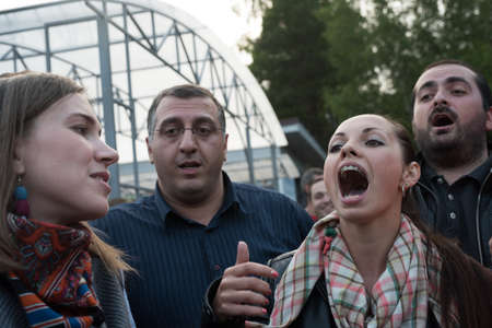 Valaam Island, Russia - July 28, 2015: First St. Vladimir Valaam Festival "Illuminator" of the Orthodox singing. Public free access for all comers. Orthodox choir is singingのeditorial素材