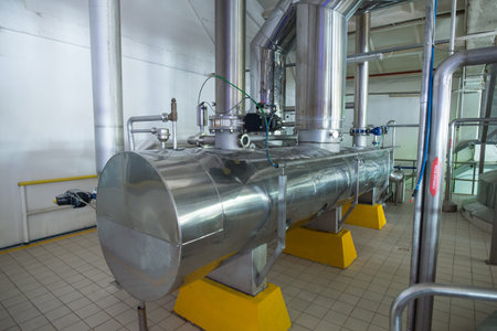 Saint-Petersburg, Russia - March 1, 2016: Brewhouse for beer and soft drinks plant. Vats and beverage containers.のeditorial素材