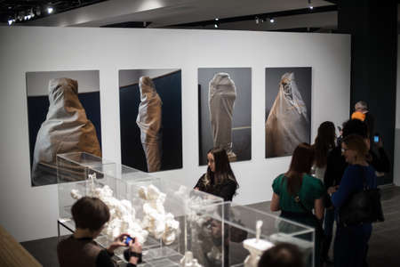 Saint-Petersburg, Russia - November 30, 2016: Exhibition in the Central Exhibition Hall "Manege". Greek art from 1930 to the present day.のeditorial素材